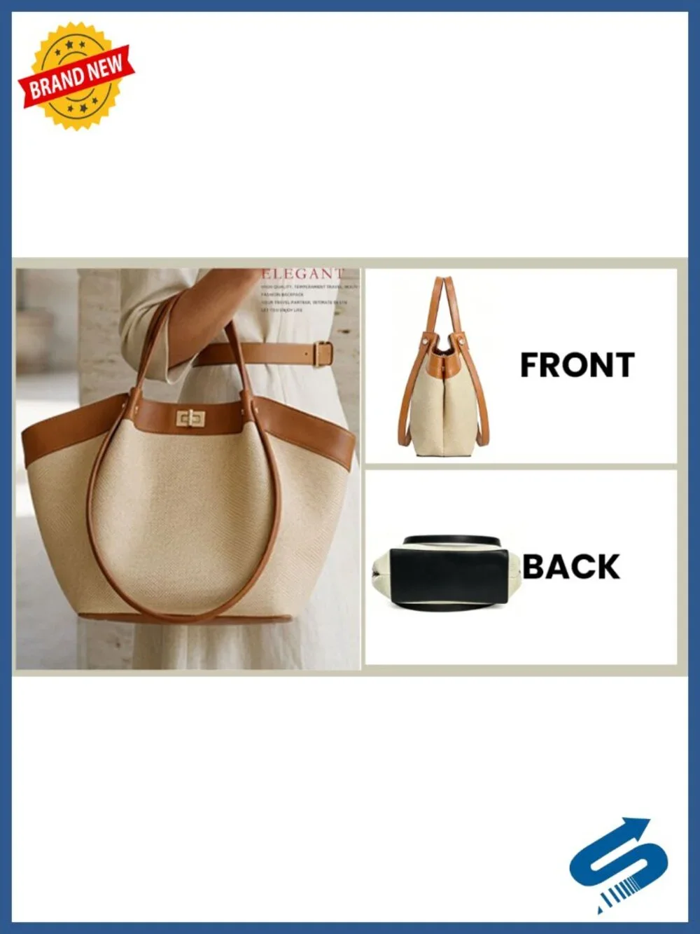 Canvas & Faux Leather Winged Tote Satchel Shoulder Bag Work Purse Laptop